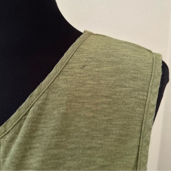 Cut Loose Linen Blend Mixed Media Lagenlook Army Green Midi Dress Size L - Picture 5 of 13